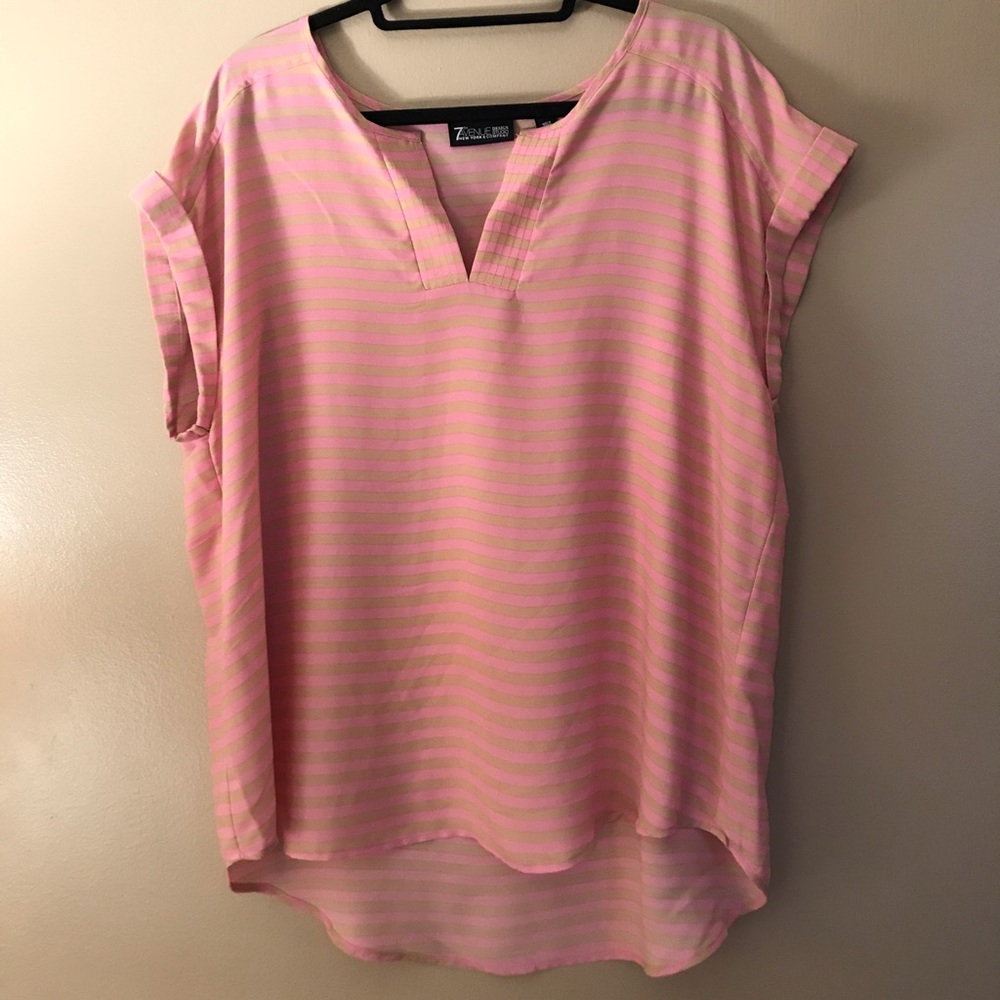 NY&C Stripe Split-Neck Blouse - 7th Avenue